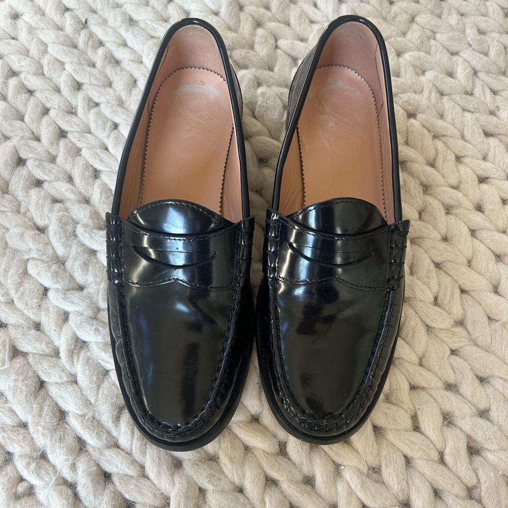 J Crew Black Patent Leather Loafers